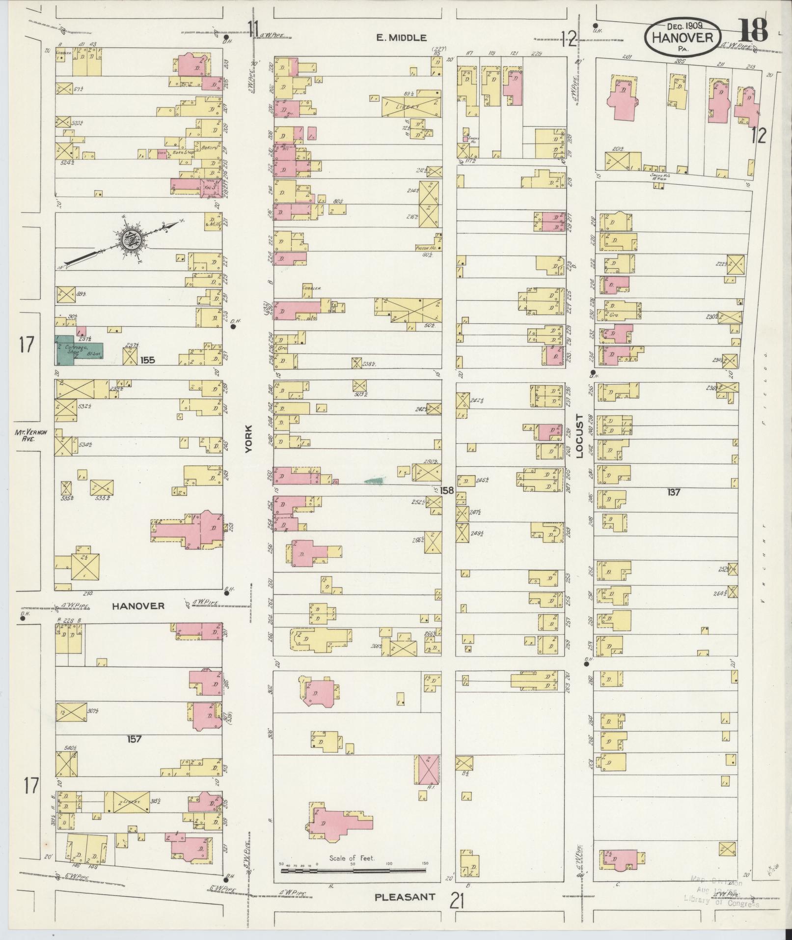 Sanborn Fire Insurance Map from Hanover, York County, Pennsylvania (1909), Sheet #0018 - Historic Sanborn Fire Insurance Map Print, vintage old map wall art, antique decor, genealogy gift, Pennsylvania Pennsylvania map