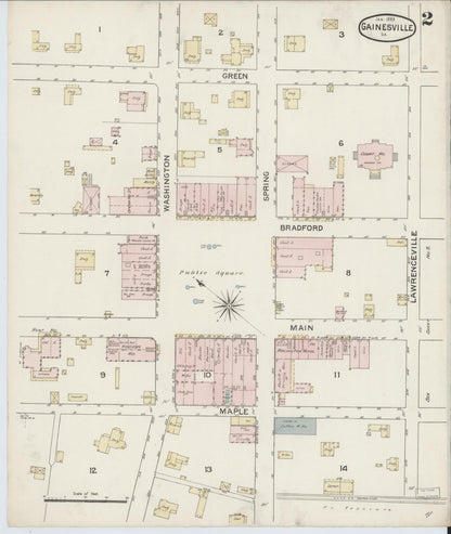 Sanborn Fire Insurance Map from Gainesville, Hall County, Georgia (1888), Sheet #0002 - Complete Map Set gallery image, historic Sanborn map, vintage wall art, Georgia Georgia