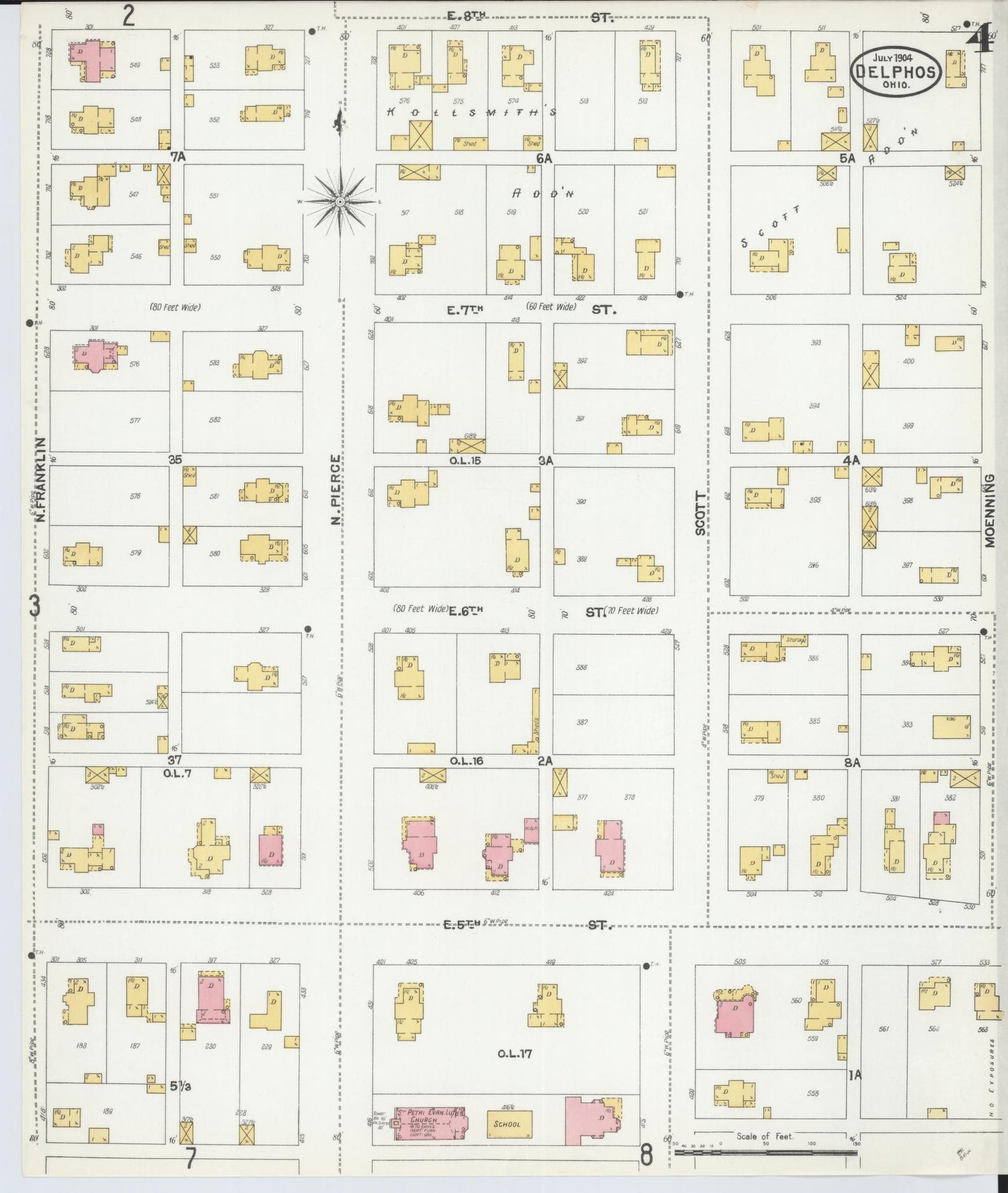 Sanborn Fire Insurance Map from Delphos, Van Wert And Allen Counties, Ohio (1904), Sheet #0004 - Historic Sanborn Fire Insurance Map Print, vintage old map wall art, antique decor, genealogy gift, Ohio Ohio map
