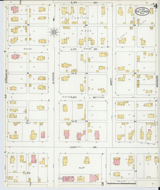 Sanborn Fire Insurance Map from Delphos, Van Wert And Allen Counties, Ohio (1904), Sheet #0004 - Historic Sanborn Fire Insurance Map Print, vintage old map wall art, antique decor, genealogy gift, Ohio Ohio map