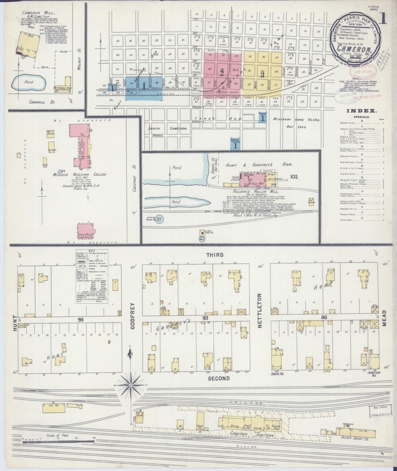 Sanborn Fire Insurance Map from Cameron, Clinton County, Missouri (1897), Sheet #0001 - Complete Map Set gallery image, historic Sanborn map, vintage wall art, Missouri Missouri