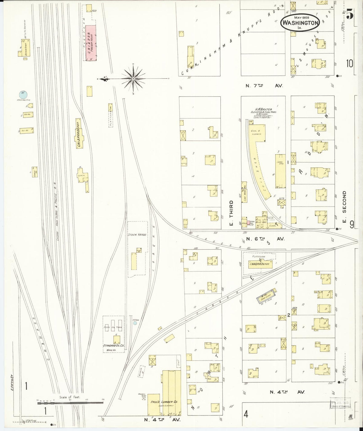 Sanborn Fire Insurance Map from Washington, Washington County, Iowa (1909), Sheet #0005 - Historic Sanborn Fire Insurance Map Print, vintage old map wall art