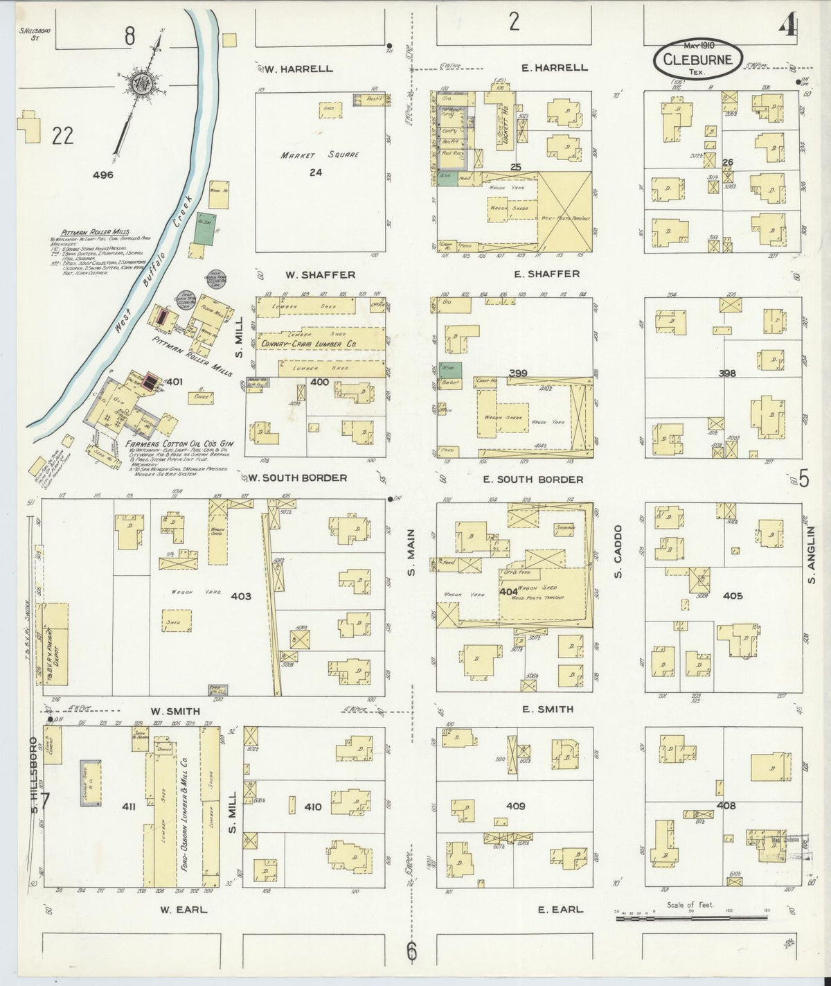 Sanborn Fire Insurance Map from Cleburne, Johnson County, Texas (1910), Sheet #0004 - Historic Sanborn Fire Insurance Map Print, vintage old map wall art, antique decor, genealogy gift, Texas Texas map
