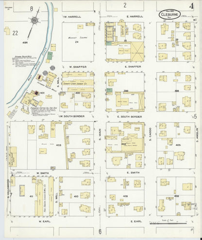 Sanborn Fire Insurance Map from Cleburne, Johnson County, Texas (1910), Sheet #0004 - Historic Sanborn Fire Insurance Map Print, vintage old map wall art, antique decor, genealogy gift, Texas Texas map