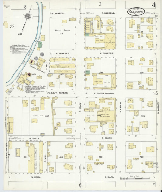 Sanborn Fire Insurance Map from Cleburne, Johnson County, Texas (1910), Sheet #0004 - Historic Sanborn Fire Insurance Map Print, vintage old map wall art, antique decor, genealogy gift, Texas Texas map