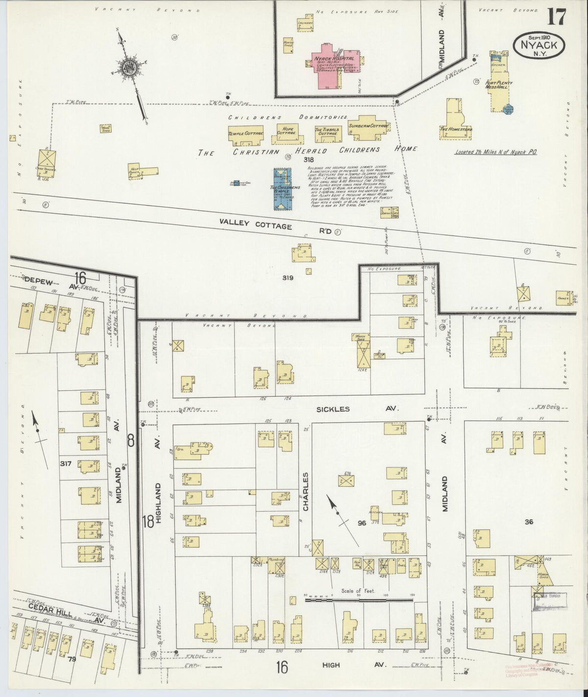 Sanborn Fire Insurance Map from Nyack, Rockland County, New York (1910), Sheet #0017 - Complete Map Set gallery image, historic Sanborn map, vintage wall art, New York New York
