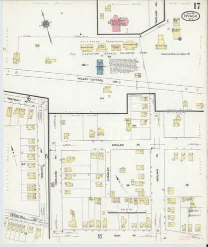 Sanborn Fire Insurance Map from Nyack, Rockland County, New York (1910), Sheet #0017 - Complete Map Set gallery image, historic Sanborn map, vintage wall art, New York New York