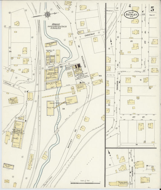 Sanborn Fire Insurance Map from Beckley, Raleigh County, West Virginia (1911), Sheet #0005 - Historic Sanborn Fire Insurance Map Print, vintage old map wall art, antique decor, genealogy gift, West Virginia West Virginia map