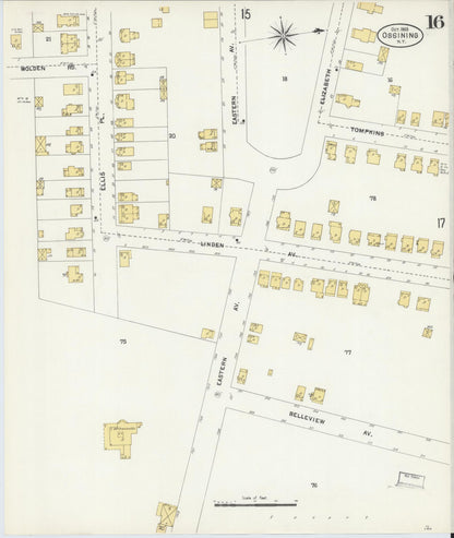 Sanborn Fire Insurance Map from Ossining, Westchester County, New York (1903), Sheet #0016 - Historic Sanborn Fire Insurance Map Print, vintage old map wall art, antique decor, genealogy gift, New York New York map
