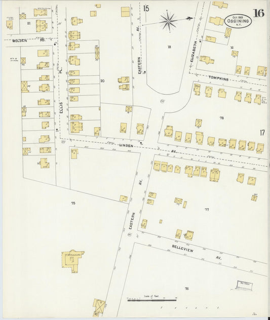 Sanborn Fire Insurance Map from Ossining, Westchester County, New York (1903), Sheet #0016 - Historic Sanborn Fire Insurance Map Print, vintage old map wall art, antique decor, genealogy gift, New York New York map