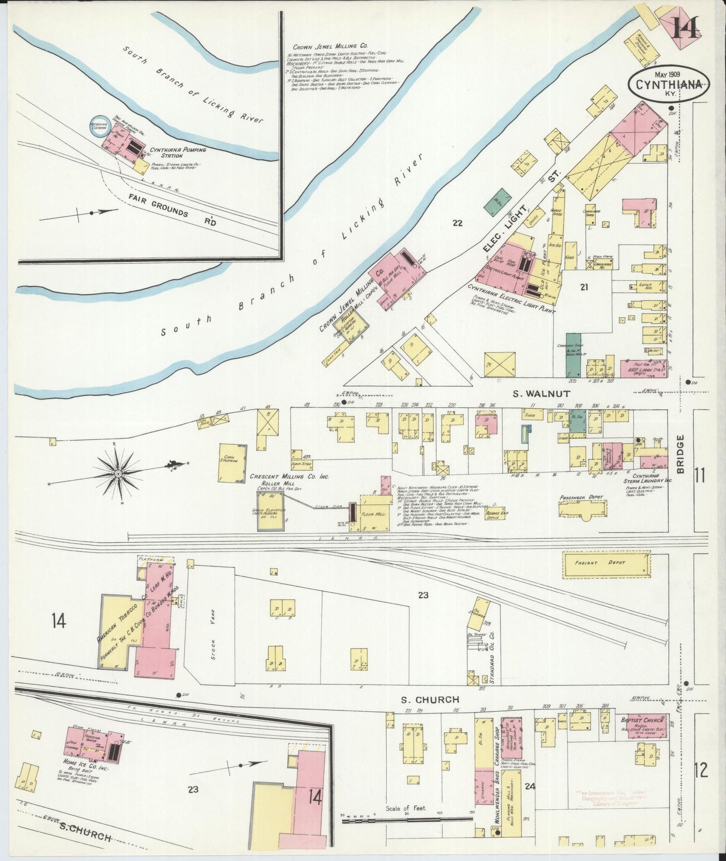 Sanborn Fire Insurance Map from Cynthiana, Harrison County, Kentucky (1909), Sheet #0014 - Complete Map Set gallery image, historic Sanborn map, vintage wall art, Kentucky Kentucky