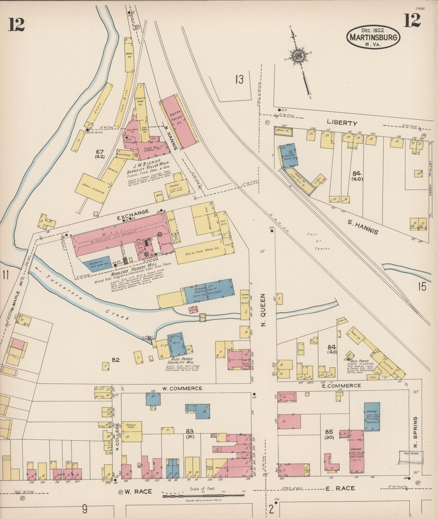 Sanborn Fire Insurance Map from Martinsburg, Berkeley County, West Virginia (1922), Sheet #0012 - Complete Map Set gallery image, historic Sanborn map, vintage wall art, West Virginia West Virginia
