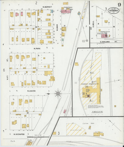 Sanborn Fire Insurance Map from Shawnee, Pottawatomie County, Oklahoma (1901), Sheet #0009 - Complete Map Set gallery image, historic Sanborn map, vintage wall art, Oklahoma Oklahoma