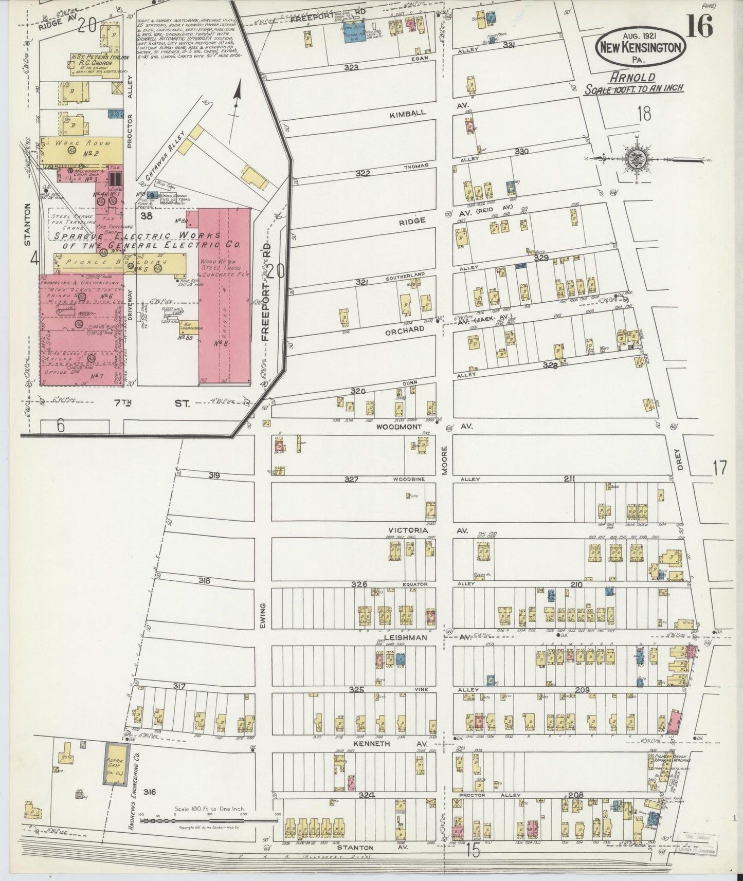 Sanborn Fire Insurance Map from New Kensington, Westmoreland County, Pennsylvania (1921), Sheet #0016 - Complete Map Set gallery image, historic Sanborn map, vintage wall art, Pennsylvania Pennsylvania