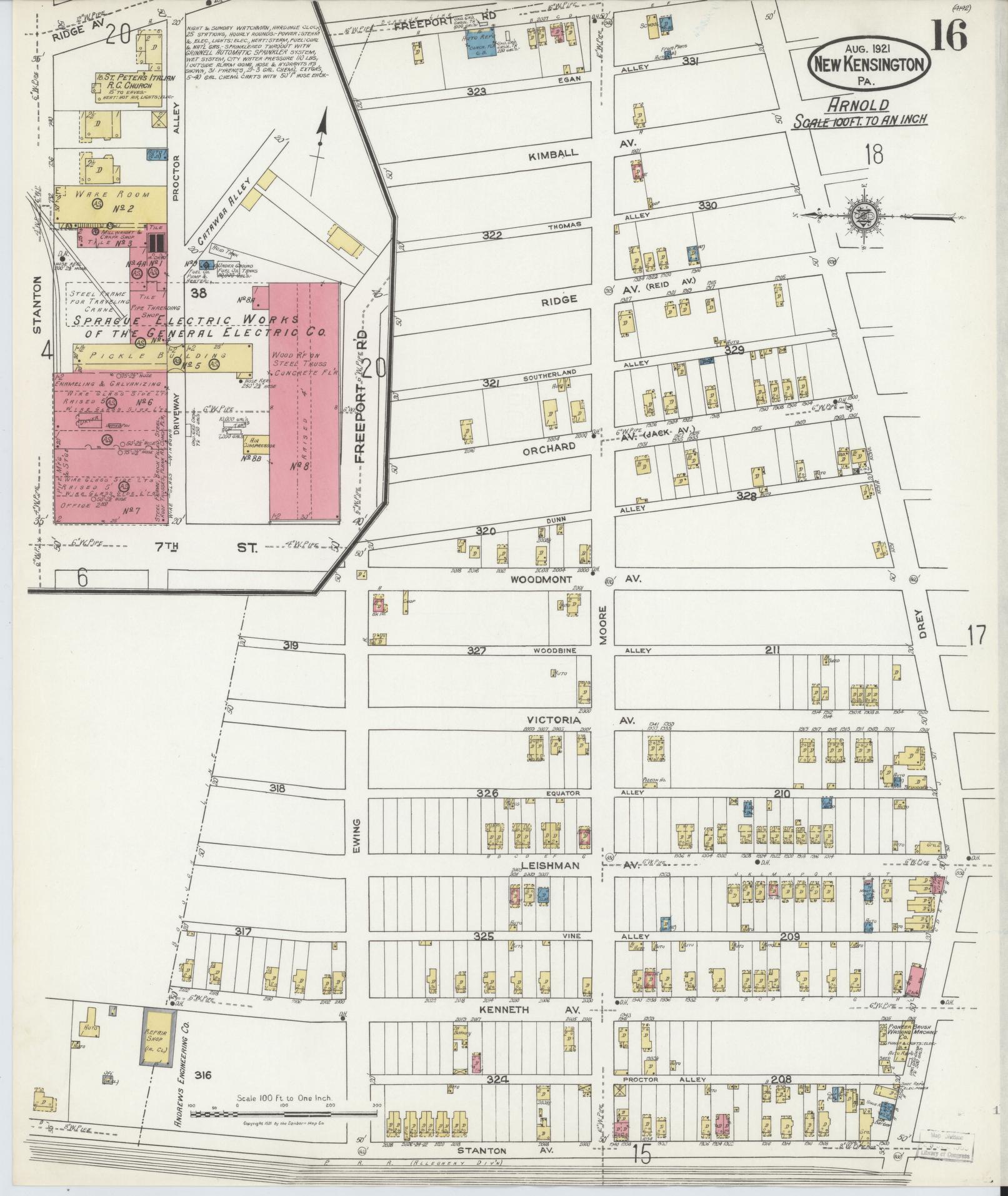 Sanborn Fire Insurance Map from New Kensington, Westmoreland County, Pennsylvania (1921), Sheet #0016 - Complete Map Set gallery image, historic Sanborn map, vintage wall art, Pennsylvania Pennsylvania