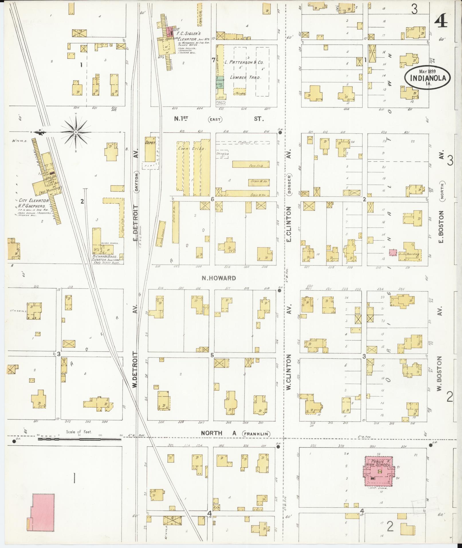 Sanborn Fire Insurance Map from Indianola, Warren County, Iowa (1899), Sheet #0004 - Historic Sanborn Fire Insurance Map Print, vintage old map wall art