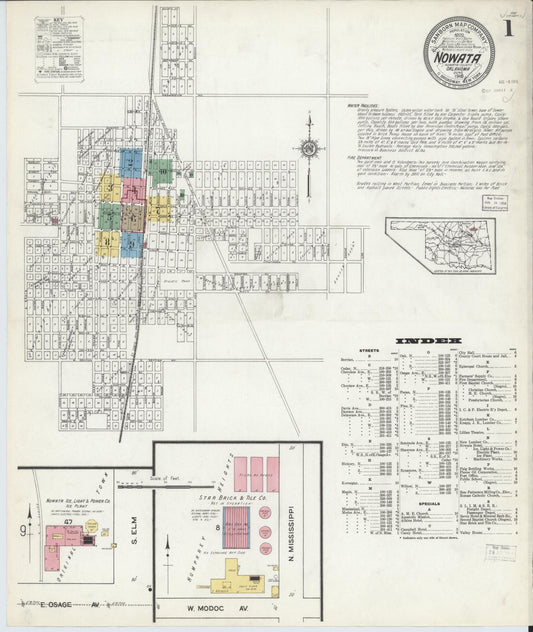 Sanborn Fire Insurance Map from Nowata, Nowata County, Oklahoma (1916), Sheet #0001 - Complete Map Set gallery image, historic Sanborn map, vintage wall art, Oklahoma Oklahoma