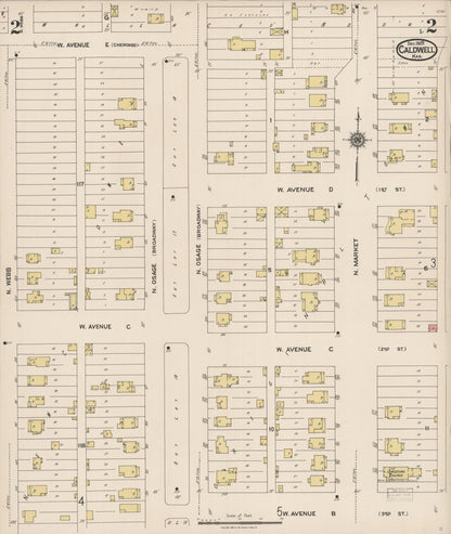 Sanborn Fire Insurance Map from Caldwell, Sumner County, Kansas (1922), Sheet #0002 - Complete Map Set gallery image, historic Sanborn map, vintage wall art, Kansas Kansas