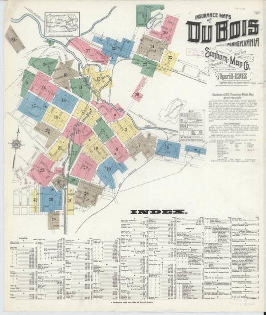 Sanborn Fire Insurance Map from Du Bois, Clearfield County, Pennsylvania (1913), Sheet #0001 - Historic Sanborn Fire Insurance Map Print, vintage old map wall art, antique decor, genealogy gift, Pennsylvania Pennsylvania map