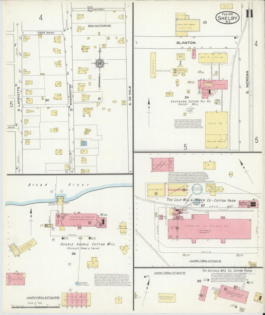 Sanborn Fire Insurance Map from Shelby, Cleveland County, North Carolina (1916), Sheet #0011 - Historic Sanborn Fire Insurance Map Print, vintage old map wall art, antique decor, genealogy gift, North Carolina North Carolina map