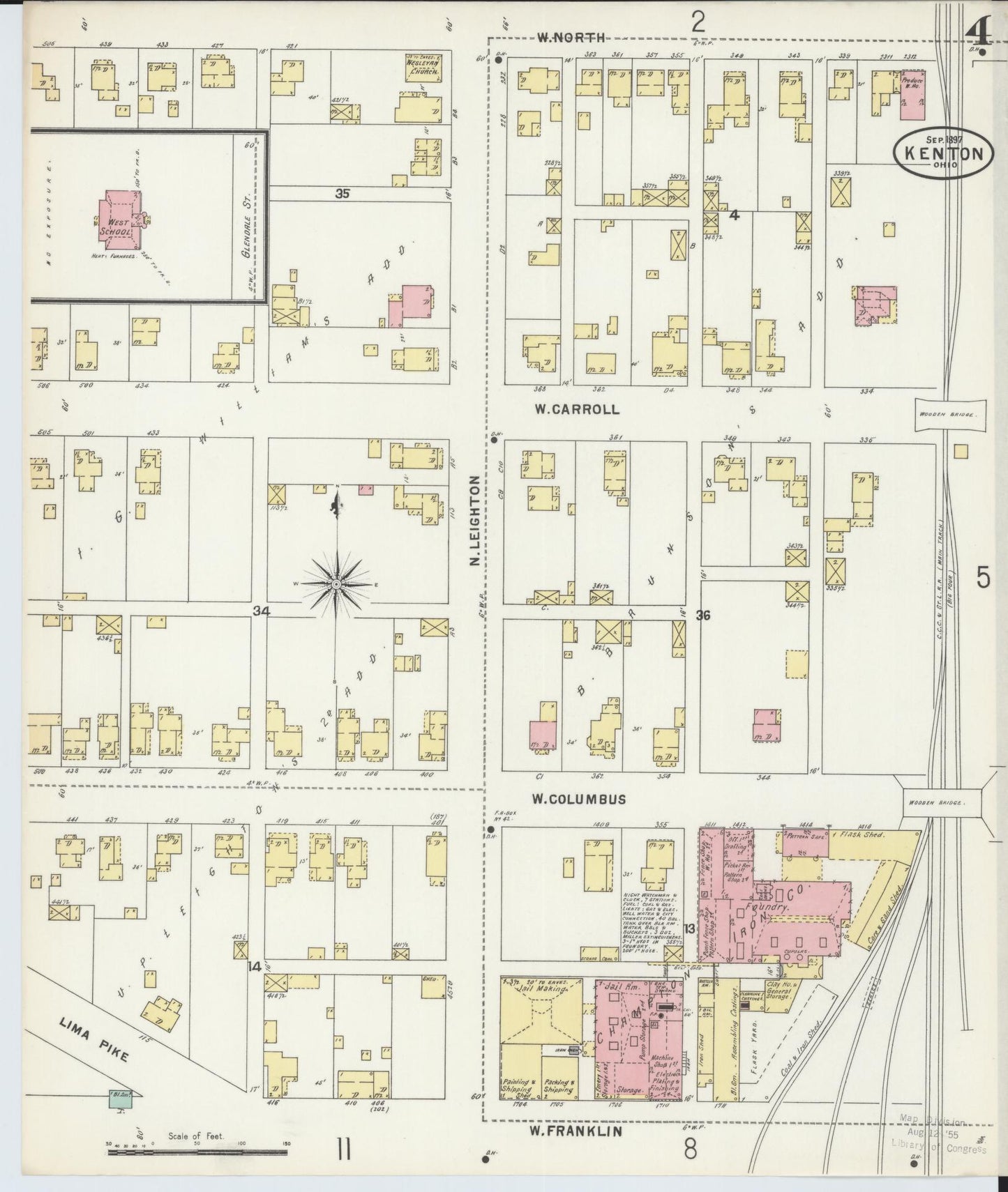 Sanborn Fire Insurance Map from Kenton, Hardin County, Ohio (1897), Sheet #0004 - Historic Sanborn Fire Insurance Map Print, vintage old map wall art, antique decor, genealogy gift, Ohio Ohio map