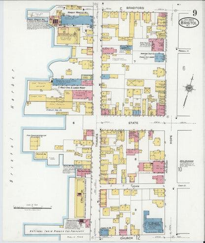 Sanborn Fire Insurance Map from Bristol, Bristol County, Rhode Island (1920), Sheet #0009 - Complete Map Set gallery image, historic Sanborn map, vintage wall art, Rhode Island Rhode Island