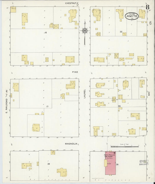 Sanborn Fire Insurance Map from Amite, Tangipahoa Parish, Louisiana (1916), Sheet #0008 - Historic Sanborn Fire Insurance Map Print, vintage old map wall art, antique decor, genealogy gift, Louisiana Louisiana map
