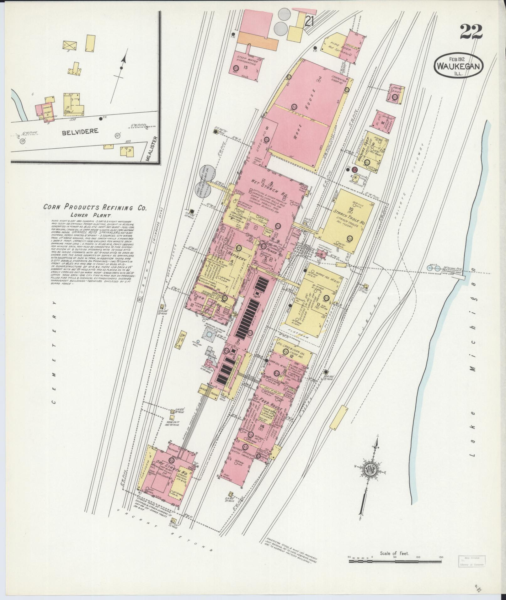 Sanborn Fire Insurance Map from Waukegan, Lake County, Illinois. (1912), Sheet 22 – Historic Sanborn Fire Insurance Map Print