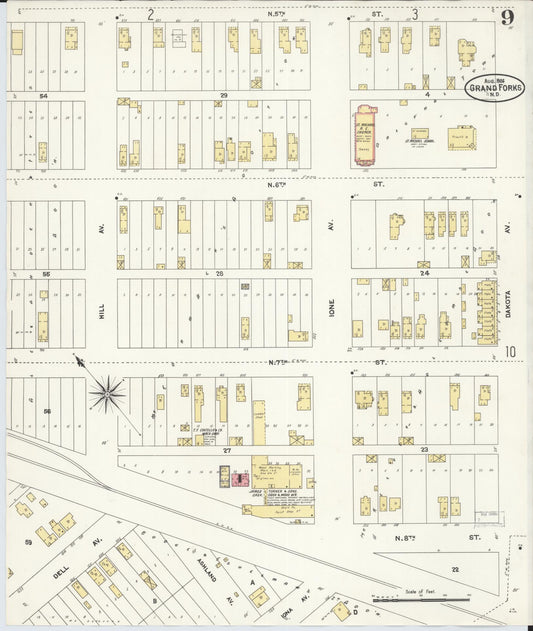 Sanborn Fire Insurance Map from Grand Forks, Grand Forks County, North Dakota (1906), Sheet #0009 - Historic Sanborn Fire Insurance Map Print, vintage old map wall art, antique decor, genealogy gift, North Dakota North Dakota map