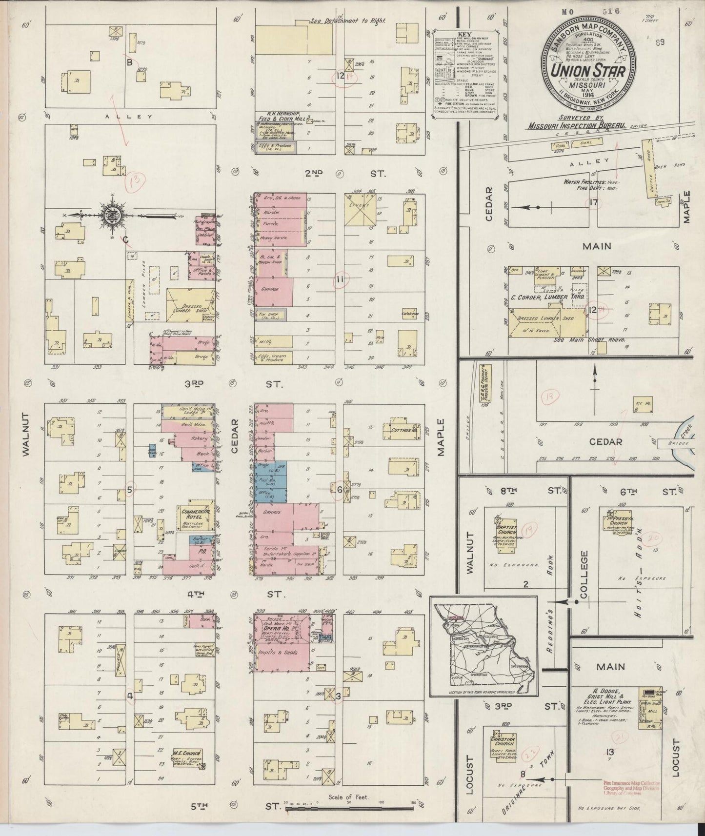 Sanborn Fire Insurance Map from Union Star, DeKalb County, Missouri (1914), Sheet #0001 - Historic Sanborn Fire Insurance Map Print, vintage old map wall art, antique decor, genealogy gift, Missouri Missouri map