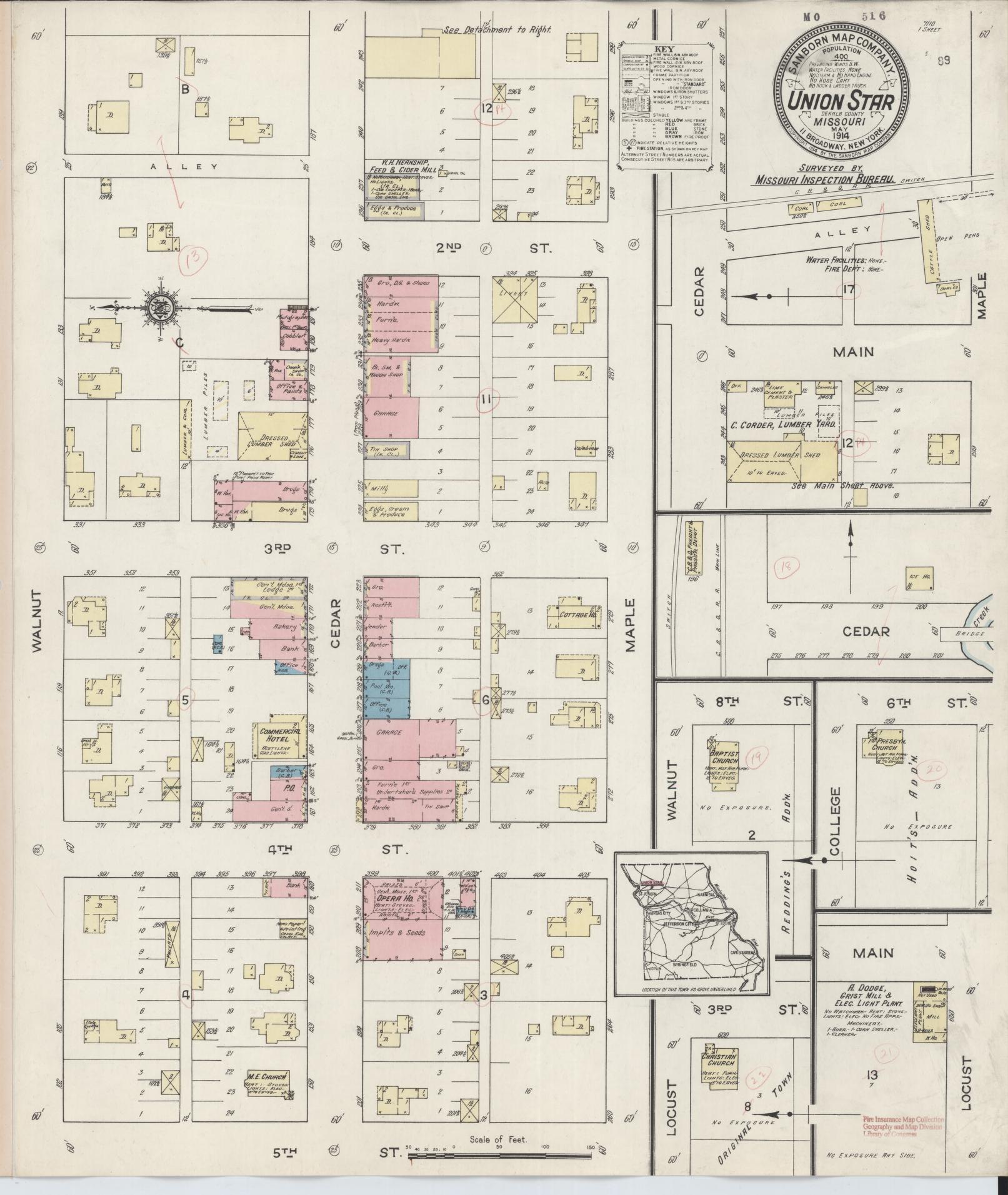 Sanborn Fire Insurance Map from Union Star, DeKalb County, Missouri (1914), Sheet #0001 - Historic Sanborn Fire Insurance Map Print, vintage old map wall art, antique decor, genealogy gift, Missouri Missouri map