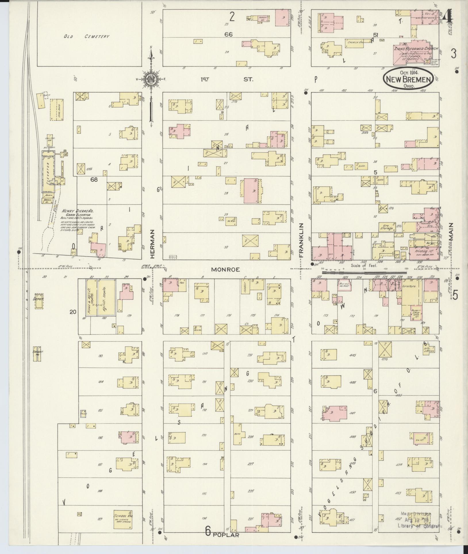 Sanborn Fire Insurance Map from New Bremen, Auglaize County, Ohio (1914), Sheet #0004 - Historic Sanborn Fire Insurance Map Print, vintage old map wall art, antique decor, genealogy gift, Ohio Ohio map