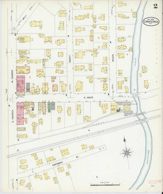 Sanborn Fire Insurance Map from Canaseraga, Allegany County, New York (1908), Sheet #0002 - Historic Sanborn Fire Insurance Map Print, vintage old map wall art, antique decor, genealogy gift, New York New York map