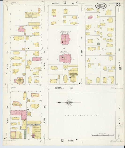 Sanborn Fire Insurance Map from Holland, Ottawa County, Michigan (1908), Sheet #0013 - Historic Sanborn Fire Insurance Map Print, vintage old map wall art, antique decor, genealogy gift, Michigan Michigan map