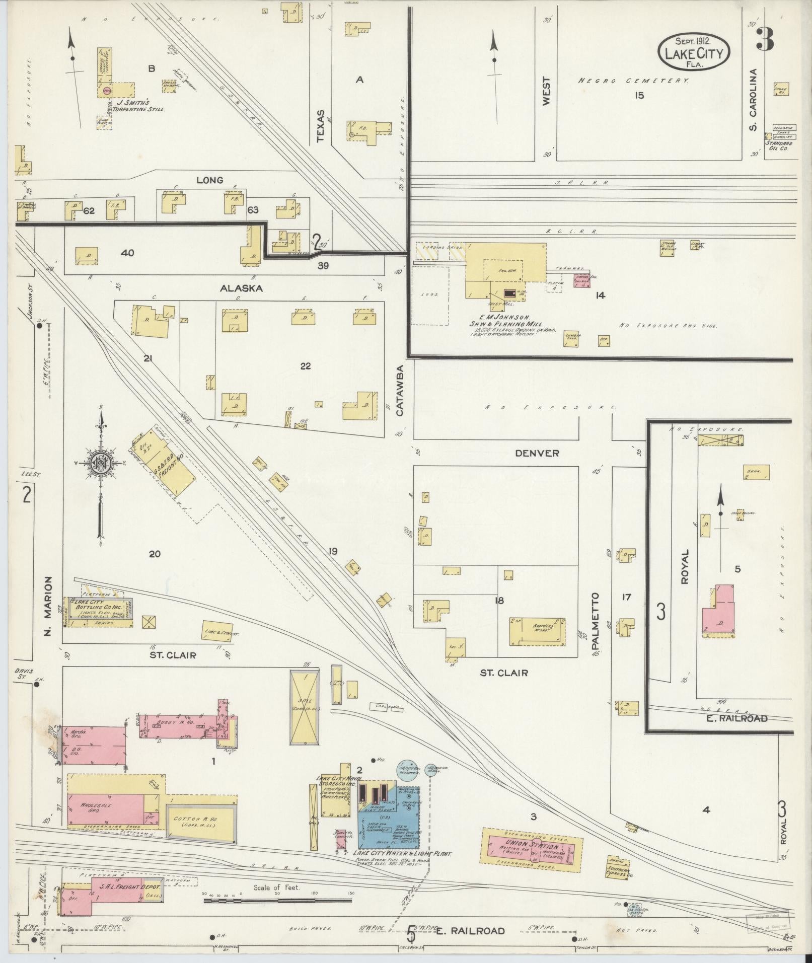 Sanborn Fire Insurance Map from Lake City, Columbia County, Florida (1912), Sheet #0003 - Complete Map Set gallery image, historic Sanborn map, vintage wall art, Florida Florida