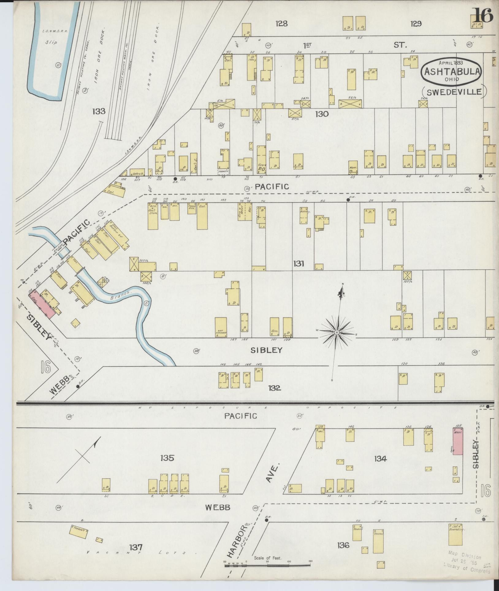 Sanborn Fire Insurance Map from Ashtabula, Ashtabula County, Ohio (1893), Sheet #0016 - Historic Sanborn Fire Insurance Map Print, vintage old map wall art, antique decor, genealogy gift, Ohio Ohio map
