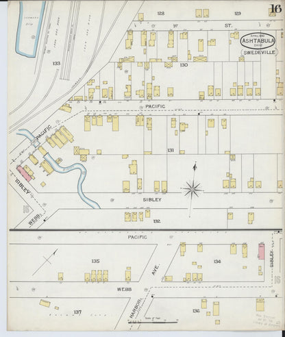 Sanborn Fire Insurance Map from Ashtabula, Ashtabula County, Ohio (1893), Sheet #0016 - Historic Sanborn Fire Insurance Map Print, vintage old map wall art, antique decor, genealogy gift, Ohio Ohio map