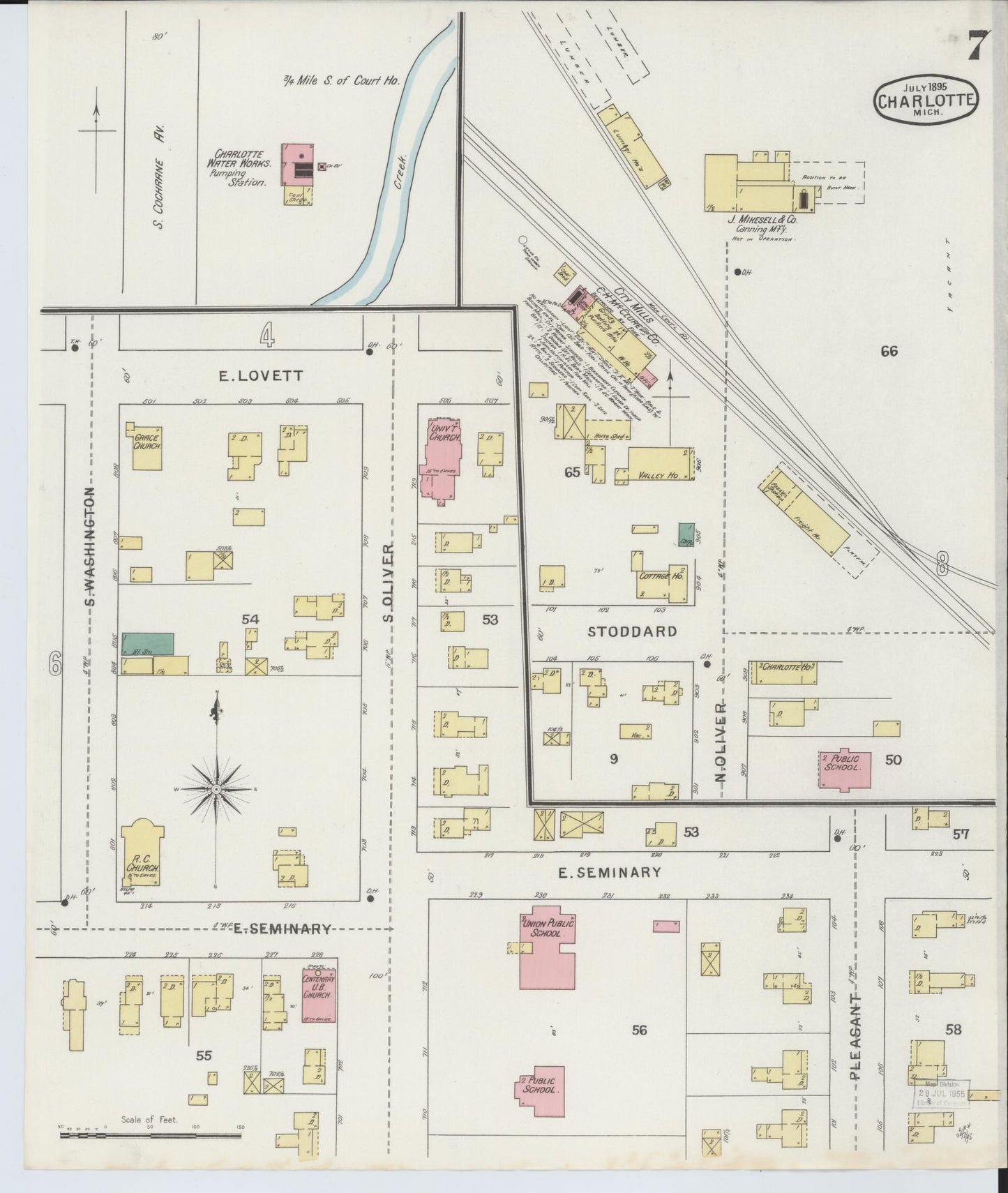 Sanborn Fire Insurance Map from Charlotte, Eaton County, Michigan (1895), Sheet #0007 - Complete Map Set gallery image, historic Sanborn map, vintage wall art, Michigan Michigan