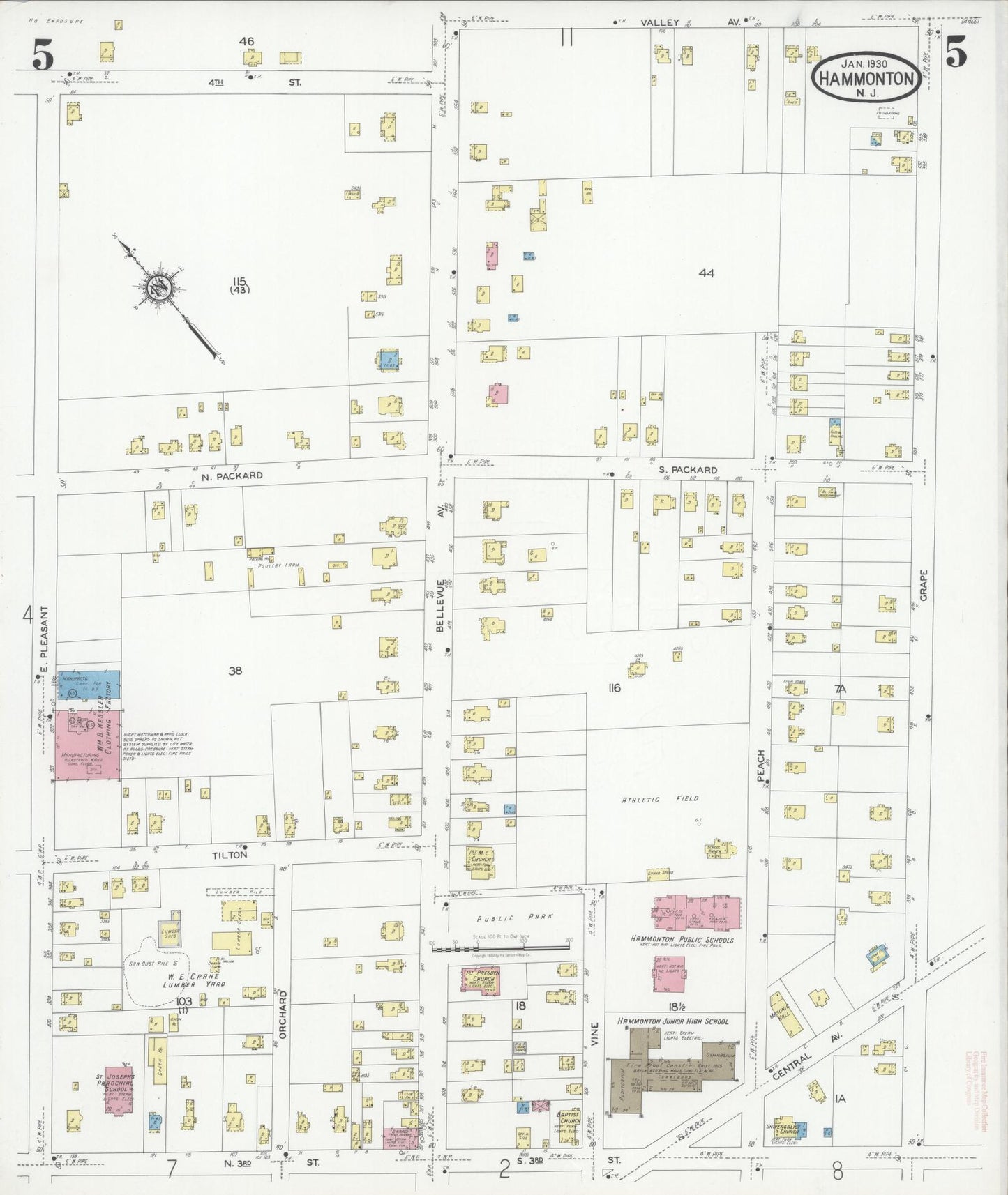 Sanborn Fire Insurance Map from Hammonton, Atlantic County, New Jersey (1930), Sheet #0005 - Complete Map Set gallery image, historic Sanborn map, vintage wall art, New Jersey New Jersey