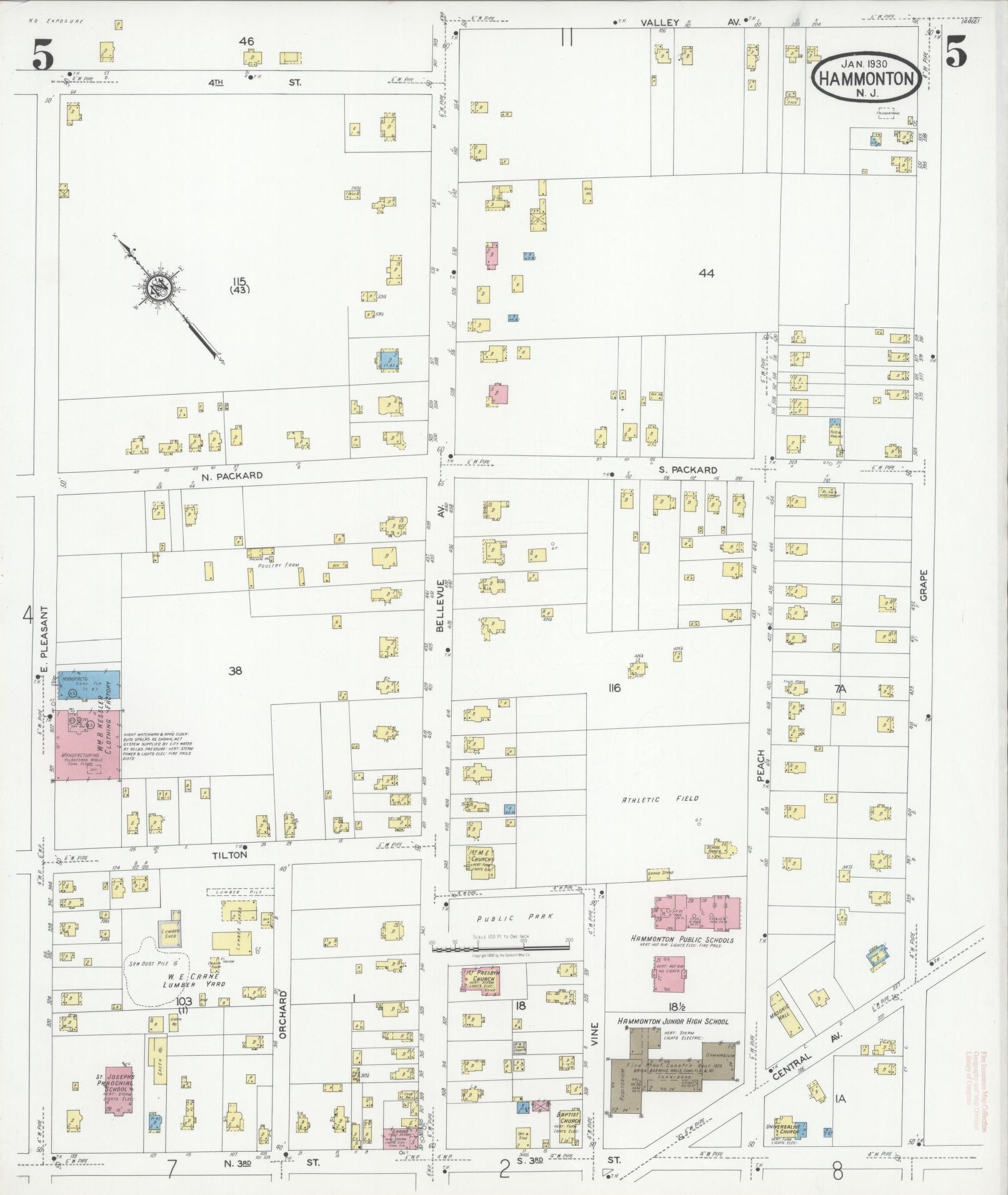 Sanborn Fire Insurance Map from Hammonton, Atlantic County, New Jersey (1930), Sheet #0005 - Complete Map Set gallery image, historic Sanborn map, vintage wall art, New Jersey New Jersey