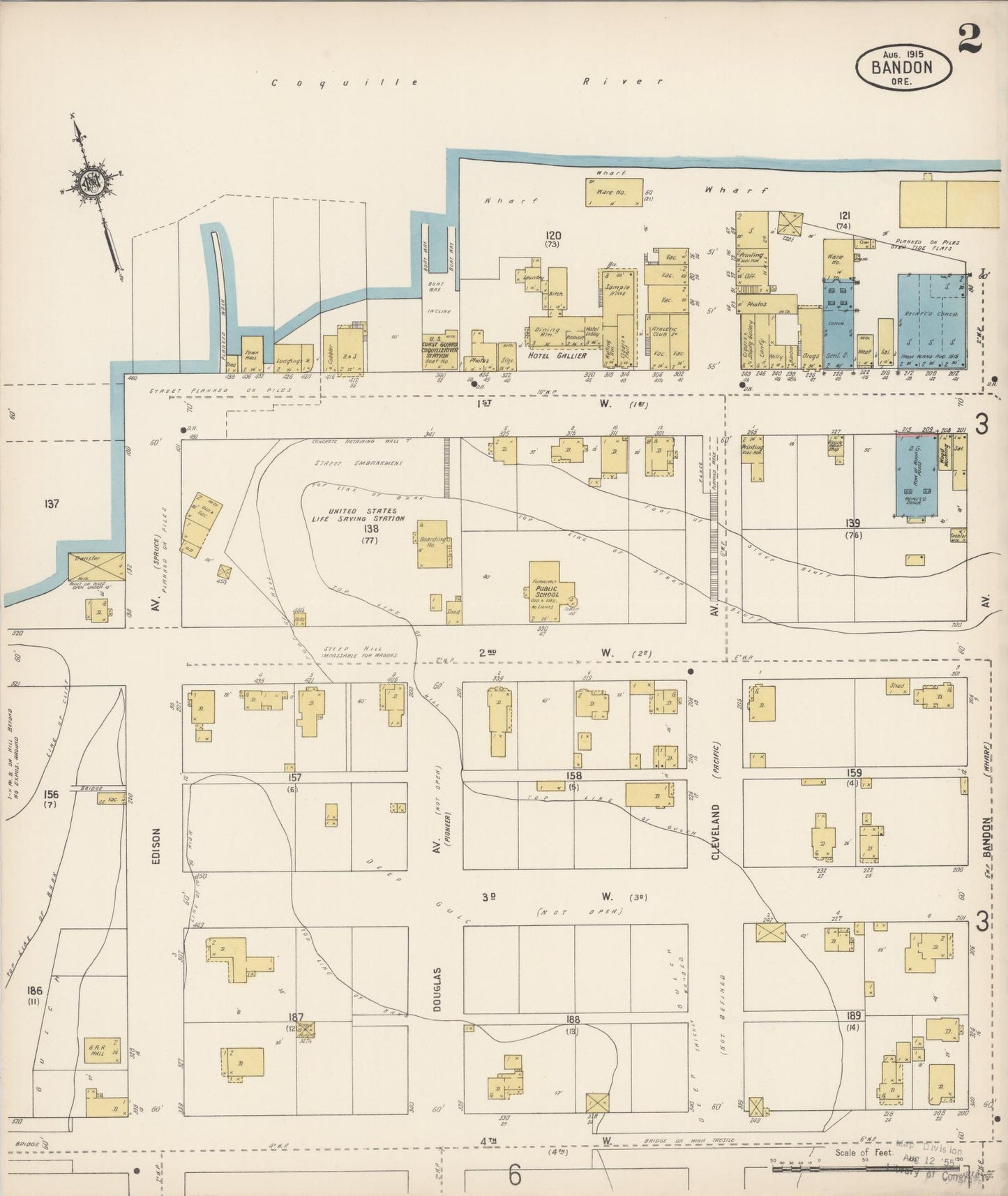 Sanborn Fire Insurance Map from Bandon, Coos County, Oregon (1915), Sheet #0002 - Complete Map Set gallery image, historic Sanborn map, vintage wall art, Oregon Oregon