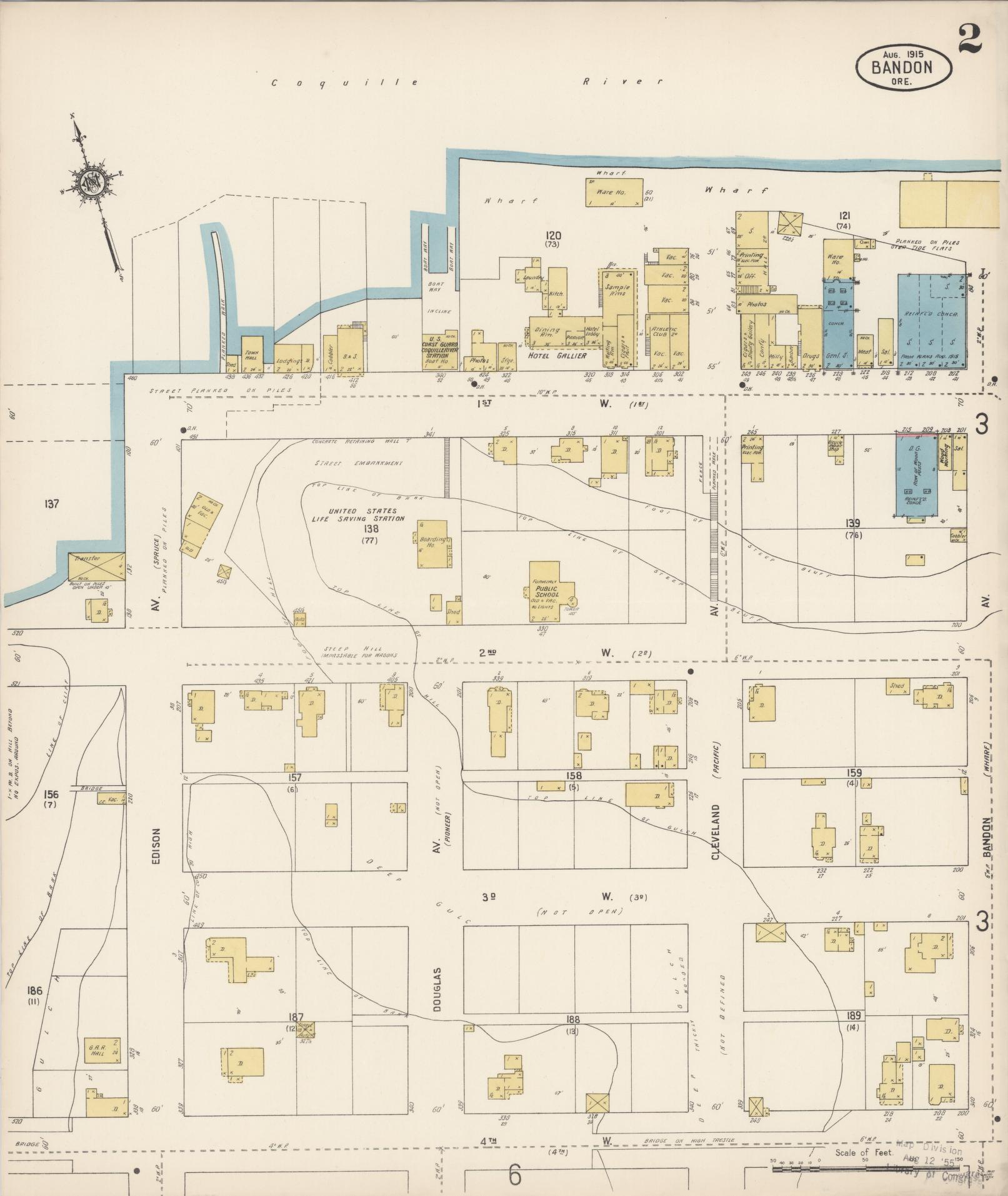 Sanborn Fire Insurance Map from Bandon, Coos County, Oregon (1915), Sheet #0002 - Complete Map Set gallery image, historic Sanborn map, vintage wall art, Oregon Oregon