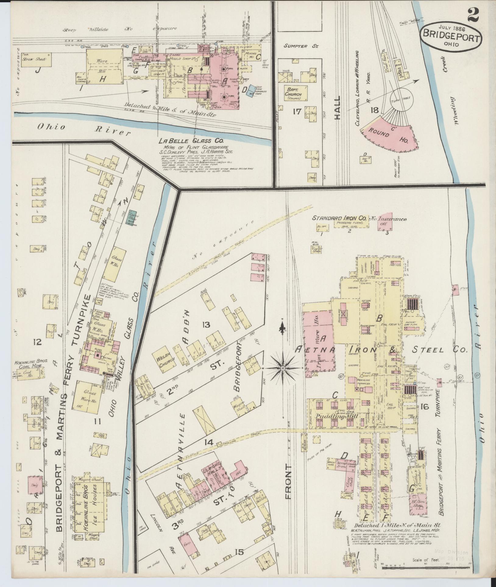 Sanborn Fire Insurance Map from Bridgeport, Belmont County, Ohio (1886), Sheet #0002 - Complete Map Set gallery image, historic Sanborn map, vintage wall art, Ohio Ohio