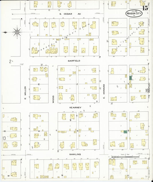 Sanborn Fire Insurance Map from Mason City, Cerro Gordo County, Iowa (1909), Sheet #0015 - Historic Sanborn Fire Insurance Map Print, vintage old map wall art