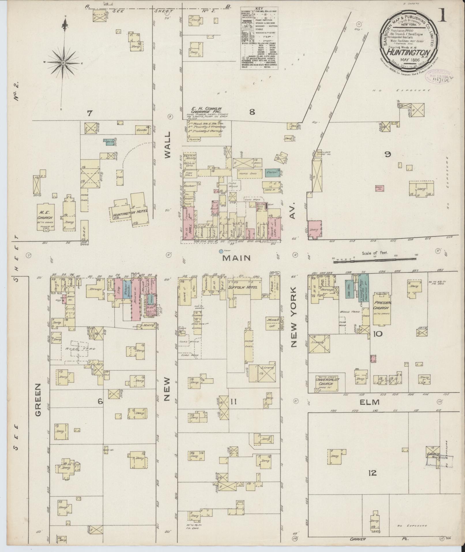 Sanborn Fire Insurance Map from Huntington, Suffolk County, New York. (1886) – Historic Sanborn Fire Insurance Map Print