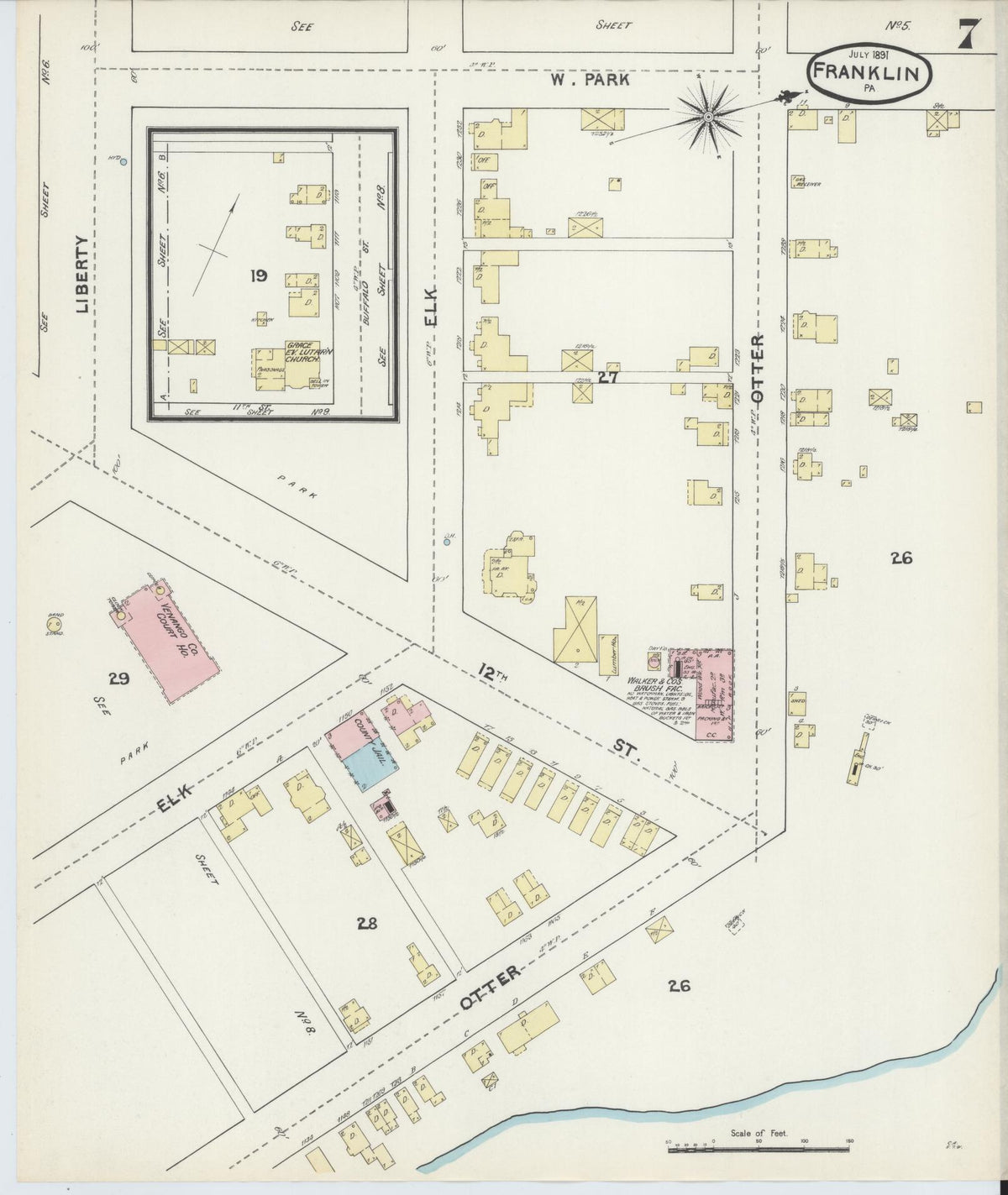 Sanborn Fire Insurance Map from Franklin, Venango County, Pennsylvania (1891), Sheet #0007 - Complete Map Set gallery image, historic Sanborn map, vintage wall art, Pennsylvania Pennsylvania