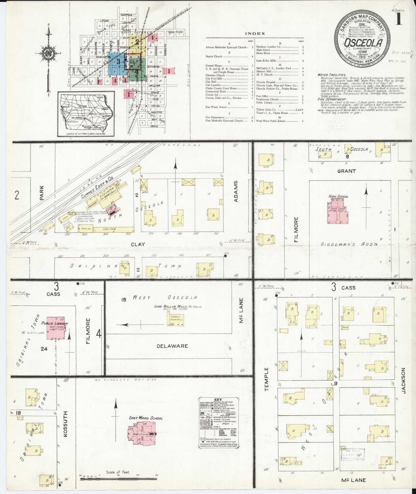 Sanborn Fire Insurance Map from Osceola, Clarke County, Iowa (1913), Sheet #0001 - Historic Sanborn Fire Insurance Map Print