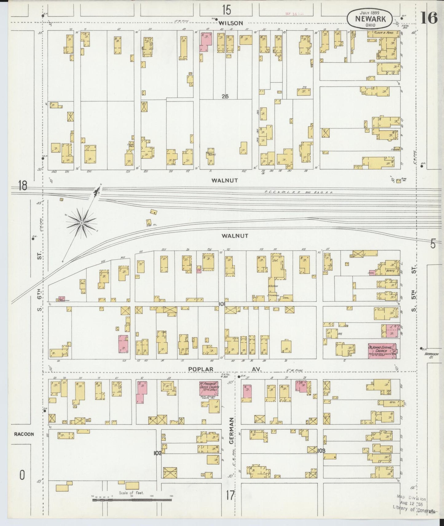 Sanborn Fire Insurance Map from Newark, Licking County, Ohio (1899), Sheet #0016 - Historic Sanborn Fire Insurance Map Print, vintage old map wall art, antique decor, genealogy gift, Ohio Ohio map