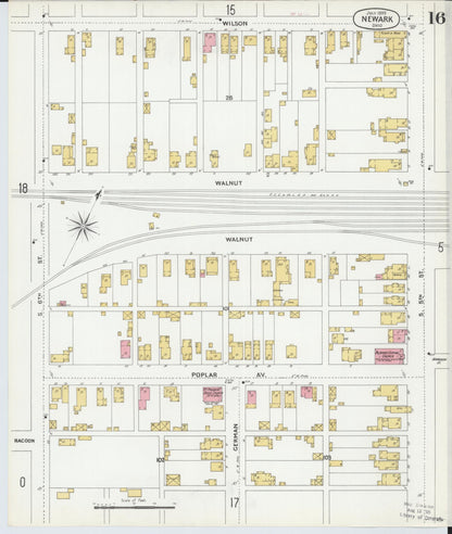 Sanborn Fire Insurance Map from Newark, Licking County, Ohio (1899), Sheet #0016 - Historic Sanborn Fire Insurance Map Print, vintage old map wall art, antique decor, genealogy gift, Ohio Ohio map