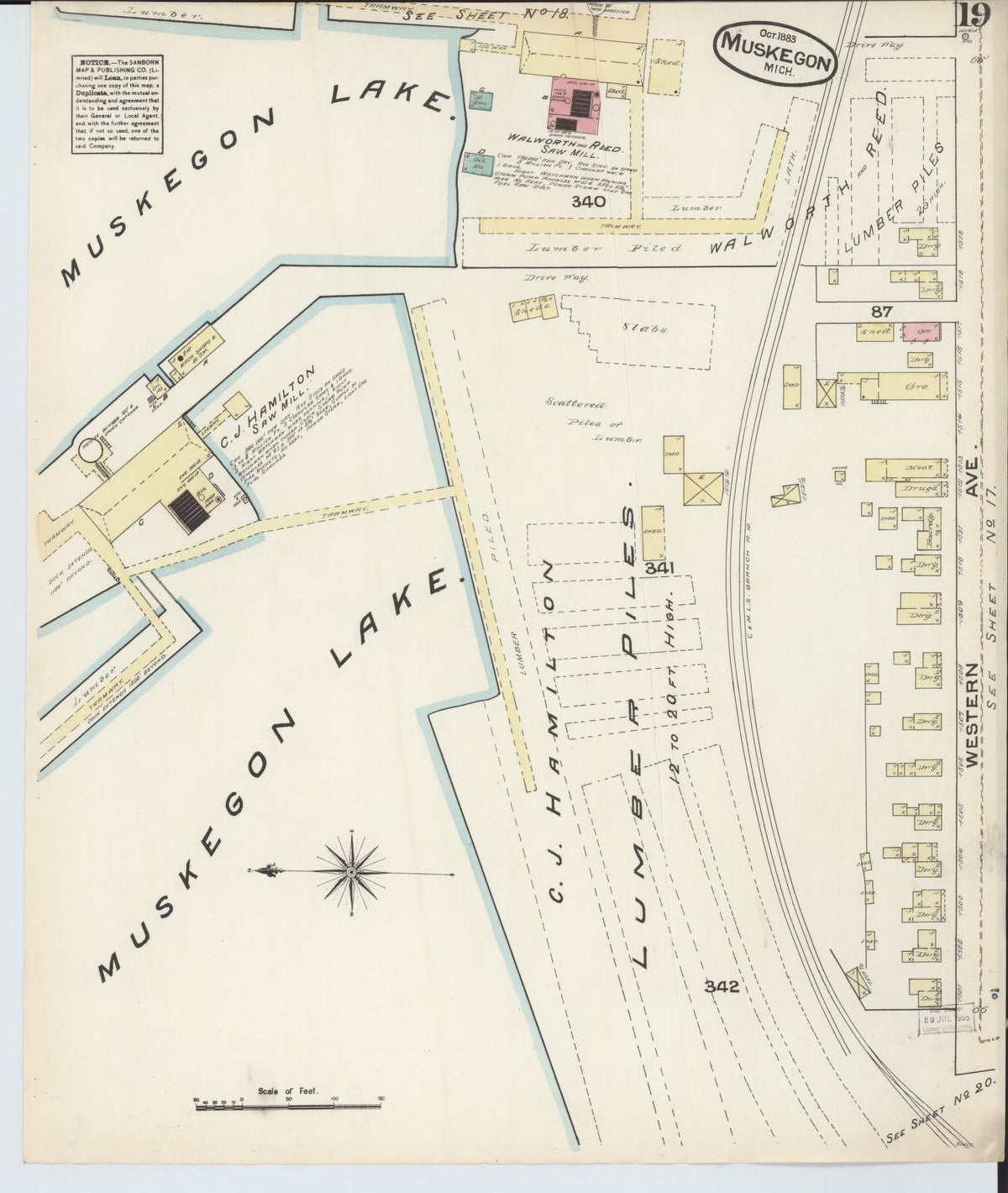 Sanborn Fire Insurance Map from Muskegon, Muskegon County, Michigan (1883), Sheet #0019 - Historic Sanborn Fire Insurance Map Print, vintage old map wall art, antique decor, genealogy gift, Michigan Michigan map